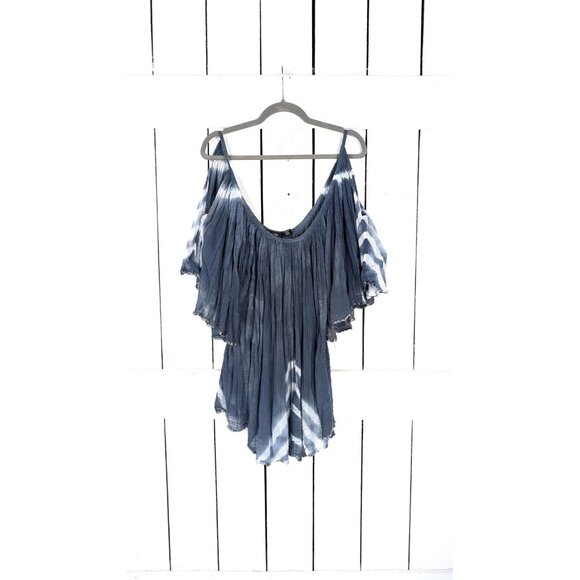 Gauzy blue white tie dye bell sleeve caftan top - Picture 5 of 5